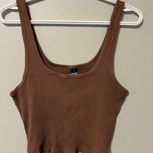 Brown Ribbed Tank Top
